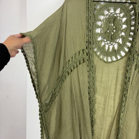 Do Everything in Love Crochet Trim Swim Beach Cover Up Cardigan Green - One Size - Picture 4 of 10
